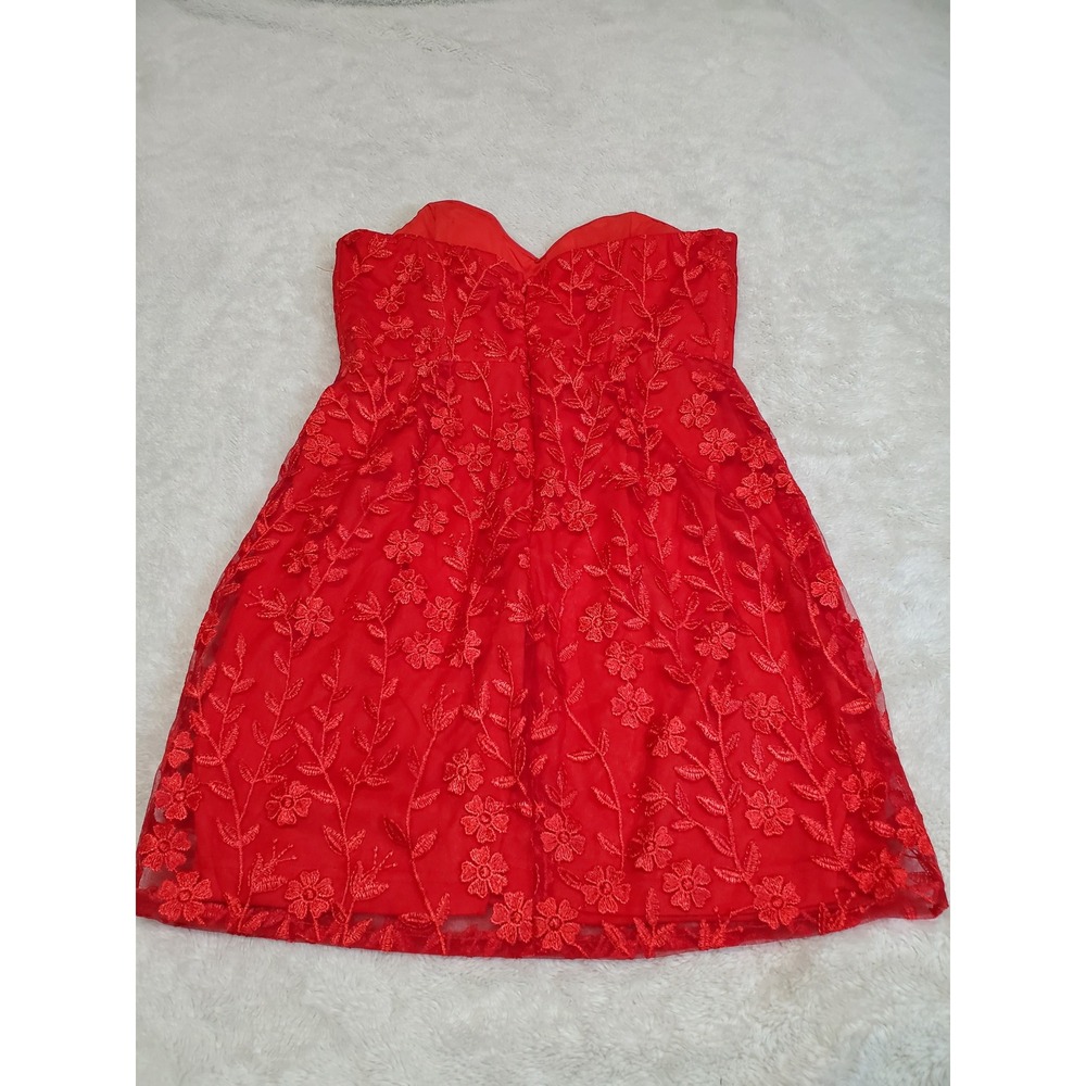 Lulus Red Floral Lace Strapless Bustier Sweetheart Mini Dress Medium Party HOCO - Picture 7 of 12